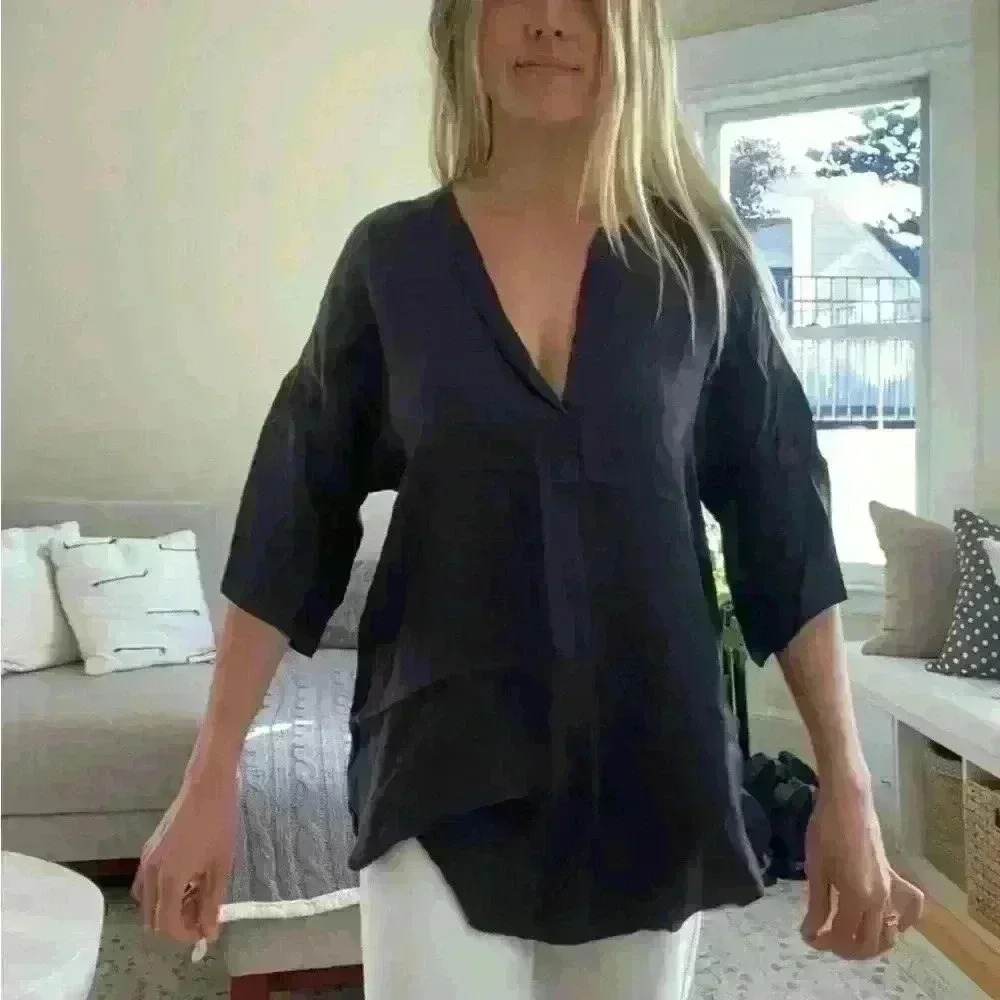 ZARA Boxy Navy Blouse - Medium